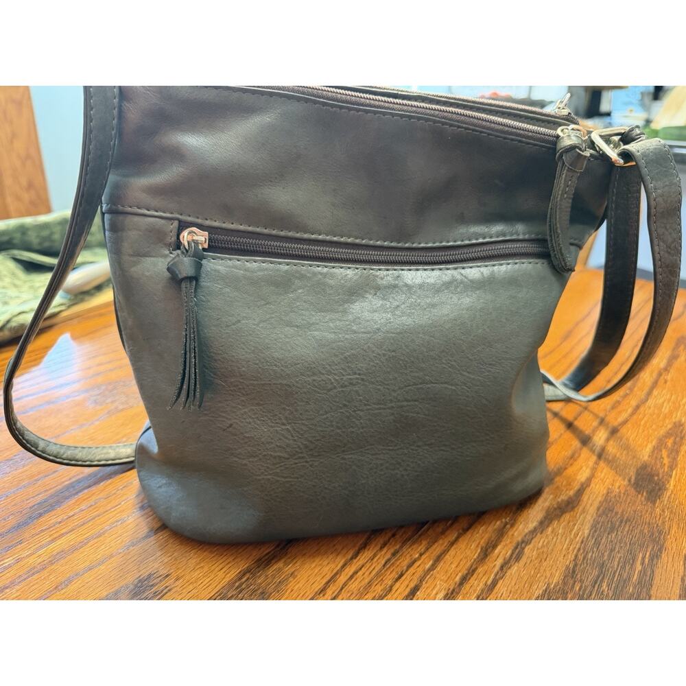 Great American Leather Works Gray Leather Shoulder Bag Crossbody Handbag - Picture 7 of 9